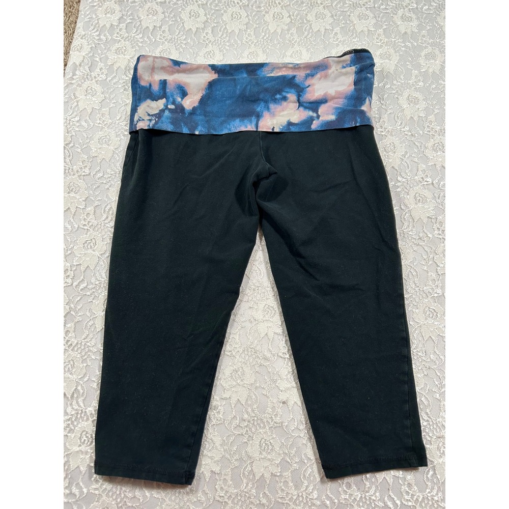 Y2K Black Tie Dye Foldover Waist Capri Crop Leggings M 2000s Gym Lounge 2010s - Picture 4 of 6
